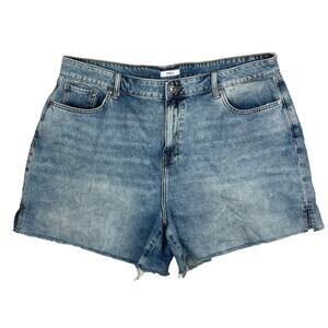 Forever 21 Women's Blue Solid High Rise Cut Off Hem Boyfriend Denim Shorts Sz 16